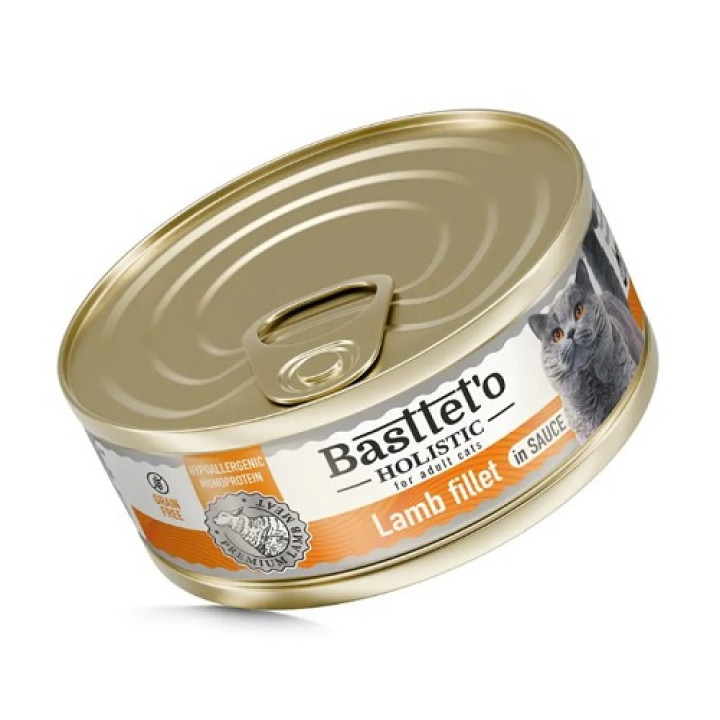 Вологий корм Basttet`O Holistic Шматочки філе ягня в соусі для котів 85г