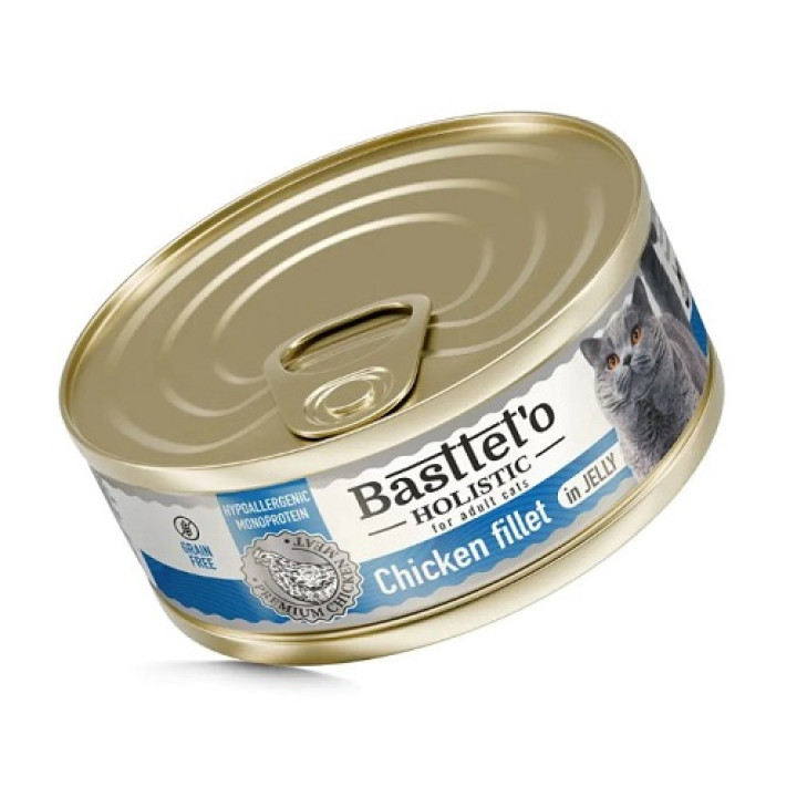 Вологий корм Basttet`O Holistic Шматочки філе курки в желе для котів 85г