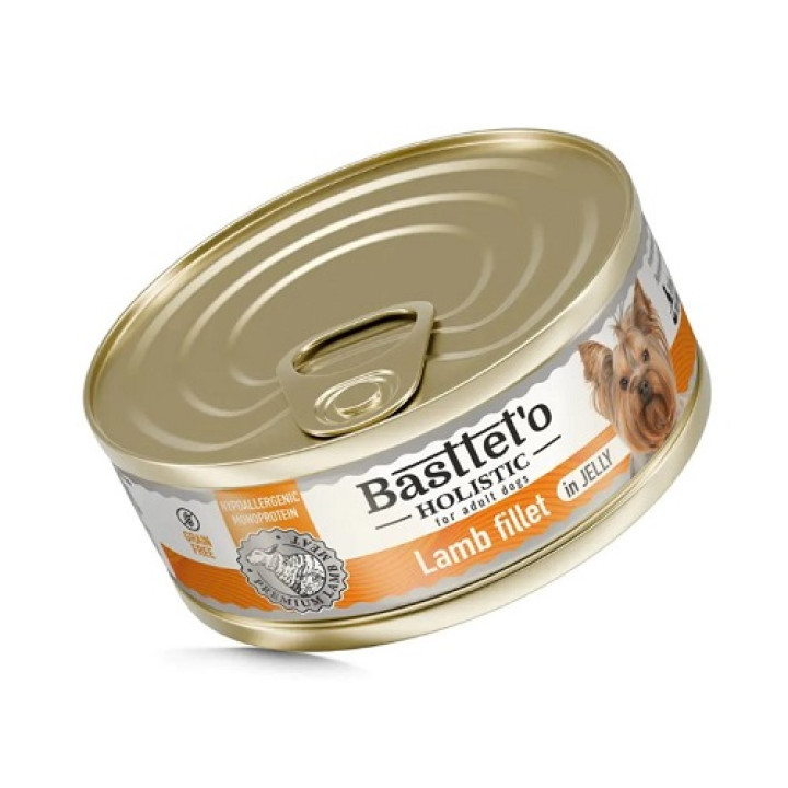 Вологий корм Basttet`O Holistic Шматочки філе ягня в желе для собак 85г