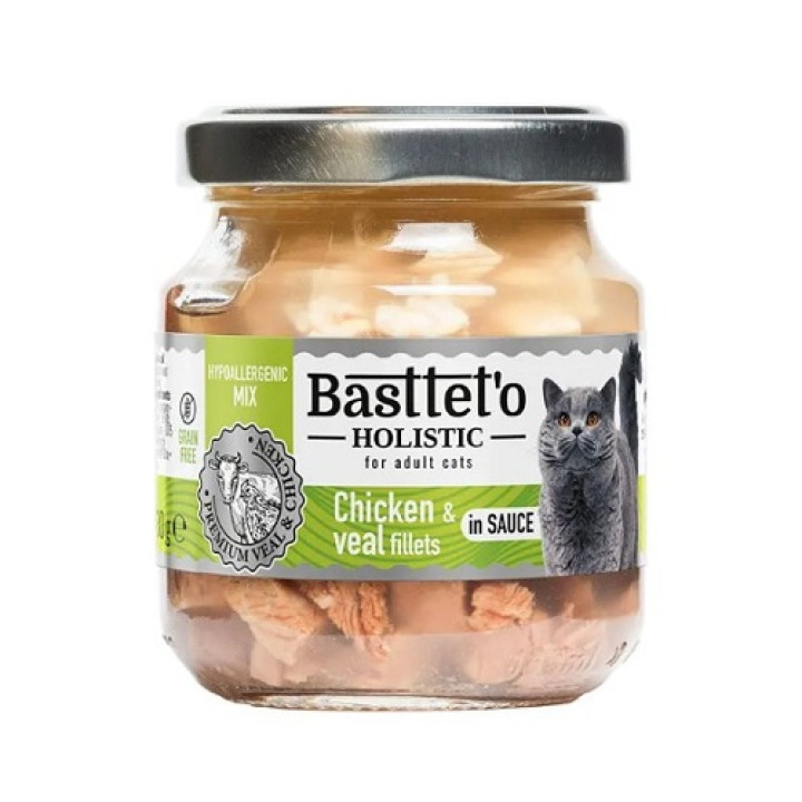 Вологий корм Basttet`O Holistic Шматочки філе курки та телятини в соусі для котів 130г