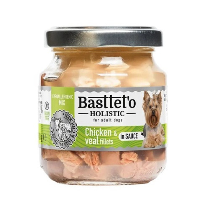 Вологий корм Basttet`O Holistic Шматочки філе курки та телятини в соусі для собак 130г