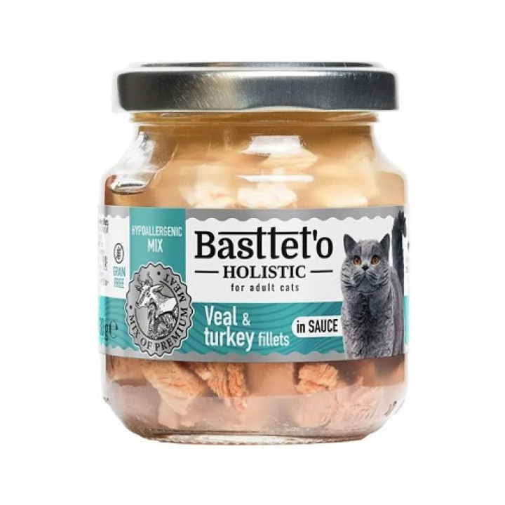 Влажный корм Basttet`O Holistic Кусочки филе индейки и телятины в соусе для кошек 130г