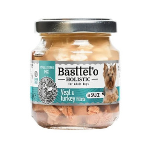 Вологий корм Basttet`O Holistic Шматочки філе індички та телятини в соусі для собак 130г