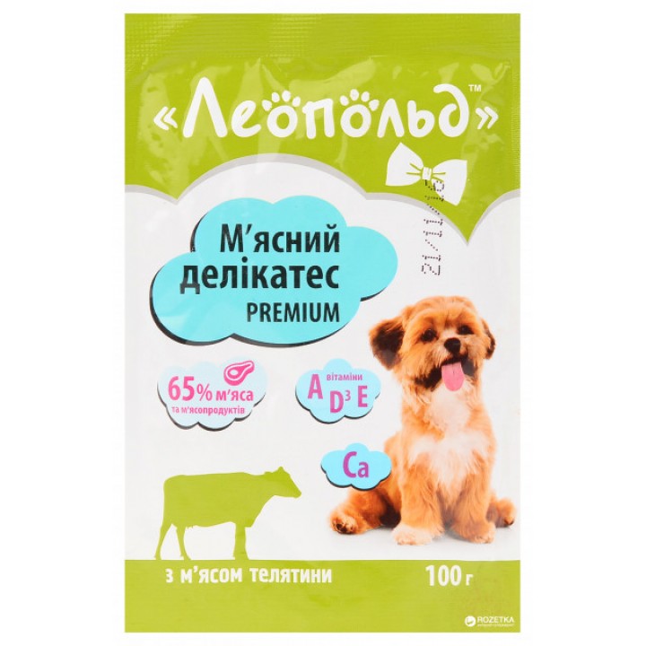 Консервы для собак  Леопольд Мясные деликатесы с мясом телятины 100г (4820185491495)