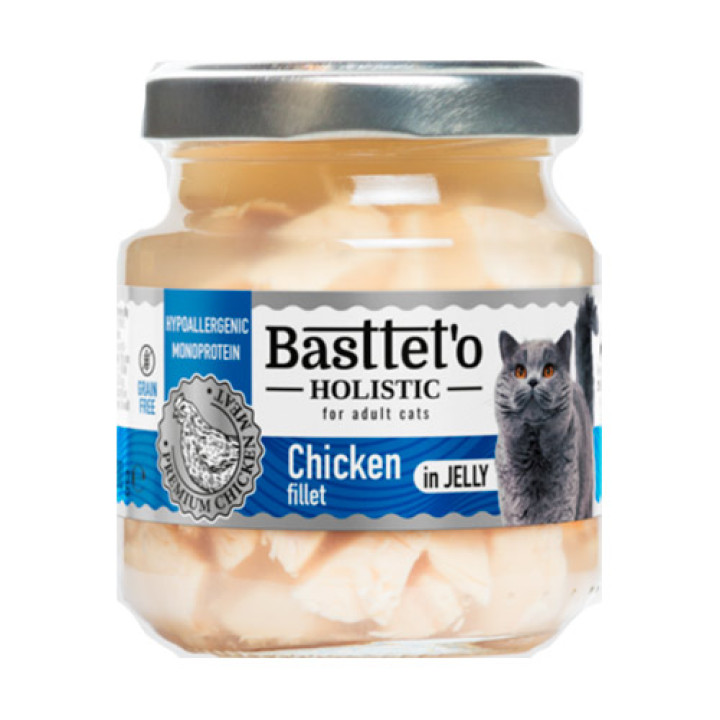 Вологий корм Basttet`O Holistic Шматочки філе курки в желе для котів 130г