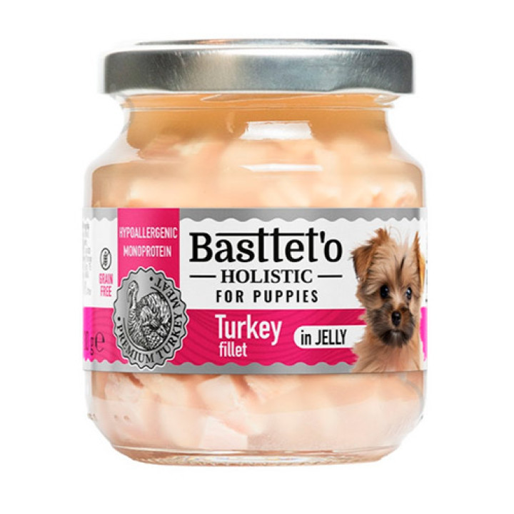 Влажный корм Basttet`O Holistic Кусочки филе индейки в желе для щенков 130г