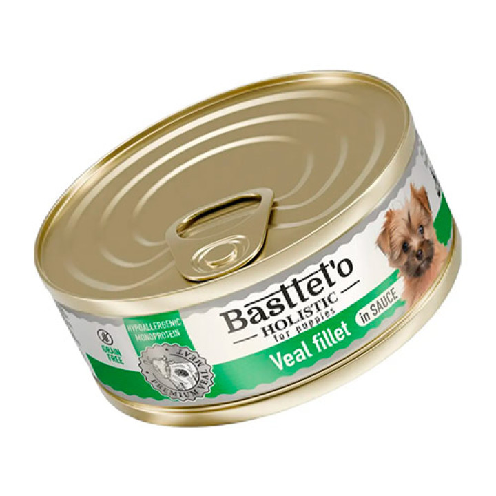 Вологий корм Basttet`O Holistic Шматочки філе телятини в соусі для цуценят 85г