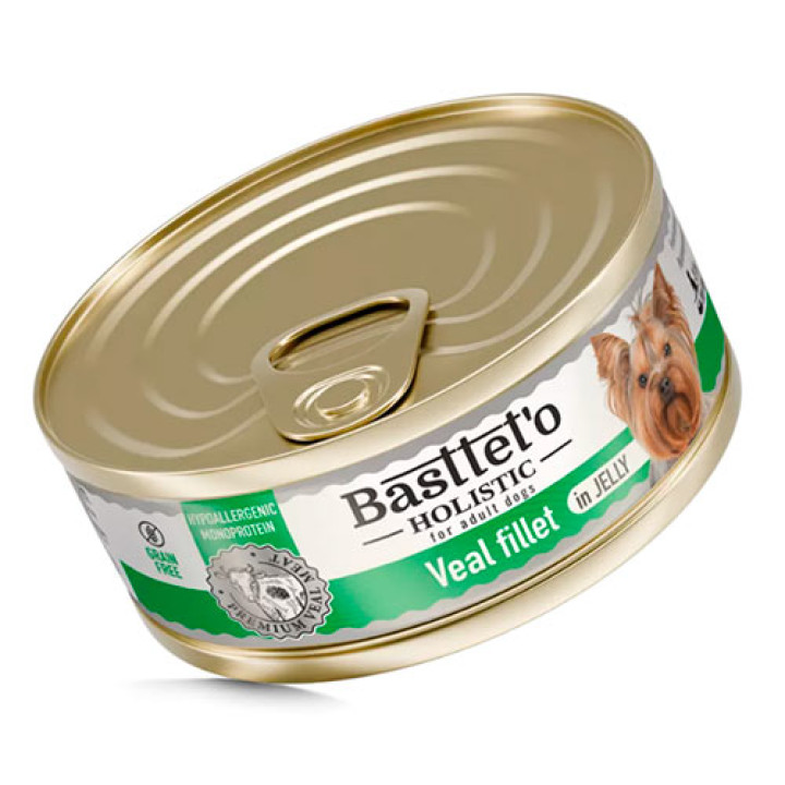 Вологий корм Basttet`O Holistic Шматочки філе телятини в желе для собак 85г