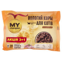 Влажный корм для кошек MY champion кусочки с курицей и индейкой 4х100 г