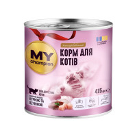 Вологий корм для котів MY champion шматочки в желе з куркою та печінкою, 415 г