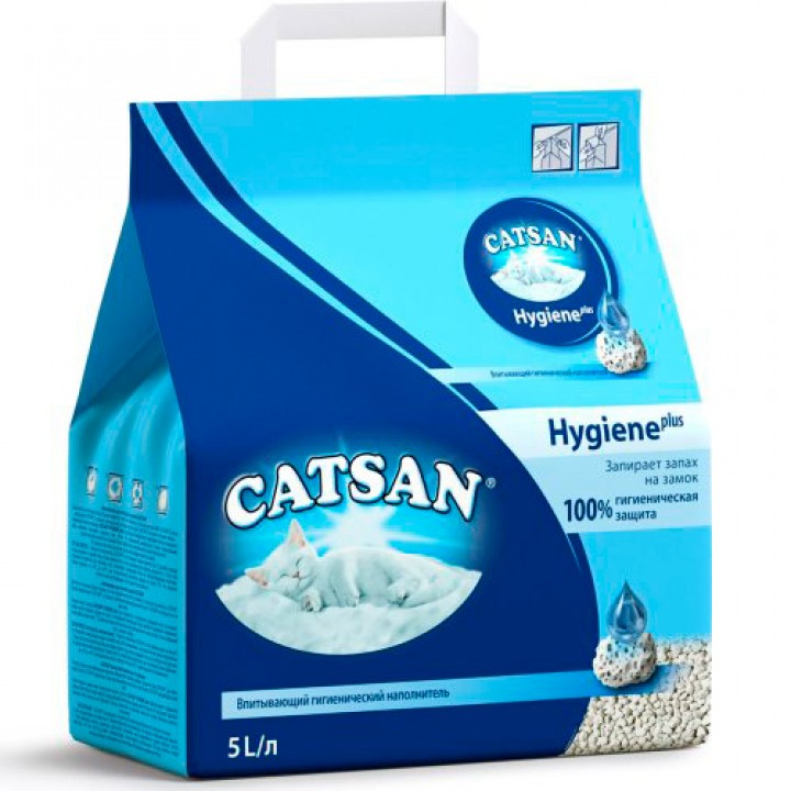 Наполнитель Catsan Hygiene plus впитывающий гигиенический для кошачьего туалета 5 л (4008429008535)