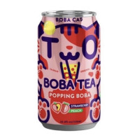 Чай Бабл с шариками боба со вкусом персика и клубники Boba Cat, 320 мл