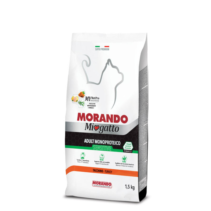 Miogatto Adult Sensitive Monoprotein Turkey, 1,5 kg - Сухий корм для дорослих котів з чутливим травленням, з індичкою, 1,5 кг