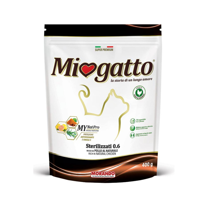 Miogatto Sterilized 0.6 Сhicken, 400 g - Сухий корм для стерилізованих кішок з куркою, 400 г