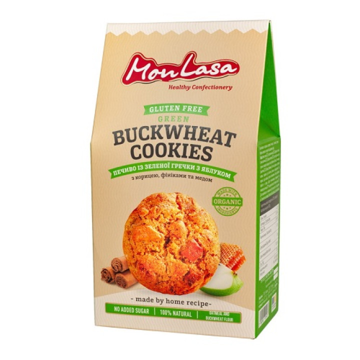 Печиво MonLasa Зелена гречка Органік з яблуком, 120г