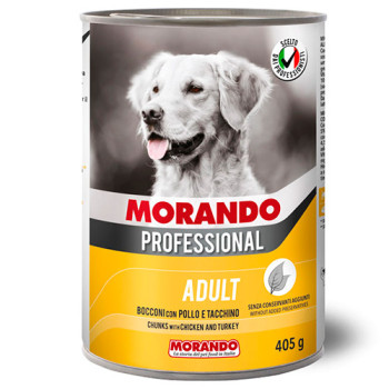 Консервированный корм Morando PROFESSIONAL для взрослых собак, кусочки с курицей и индейкой, 1250 г