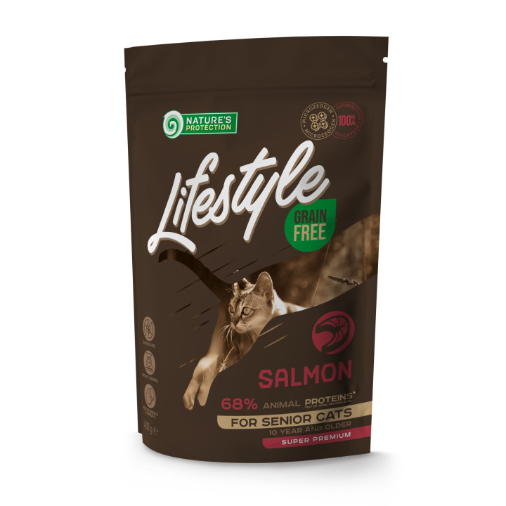 Сухой беззерновой корм для пожилых кошек c лососем Lifestyle Grain Free Salmon Senior Cat 400г