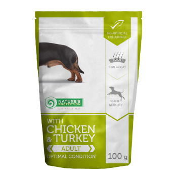 Пауч для взрослых собак малых пород с курицей и индейкой, Nature's Protection Optimal Condition 100г