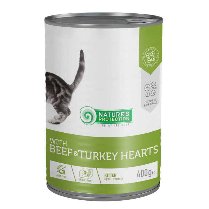 Влажный корм для котят с говядиной и сердцем индюшки Nature's Protection Kitten with Beef & Turkey hearts 400 г