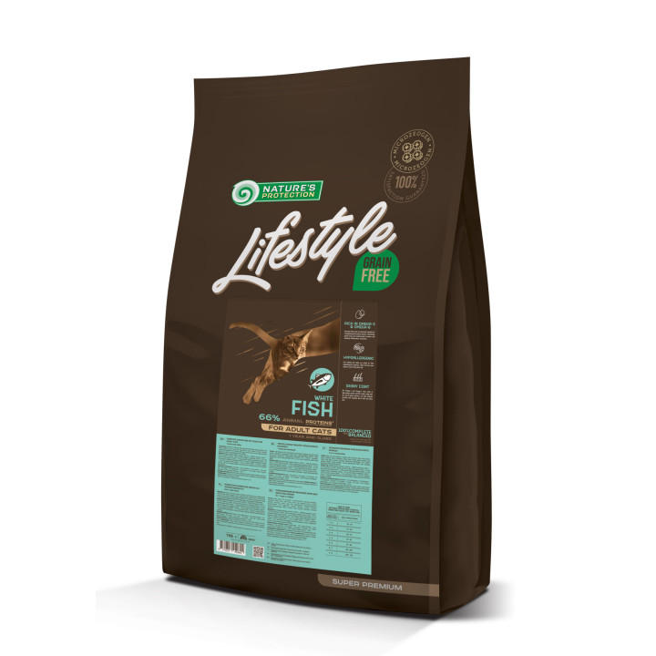 Сухой беззерновой корм для взрослых кошек с белой рыбой Lifestyle Grain Free White Fish Adult Cat 7кг