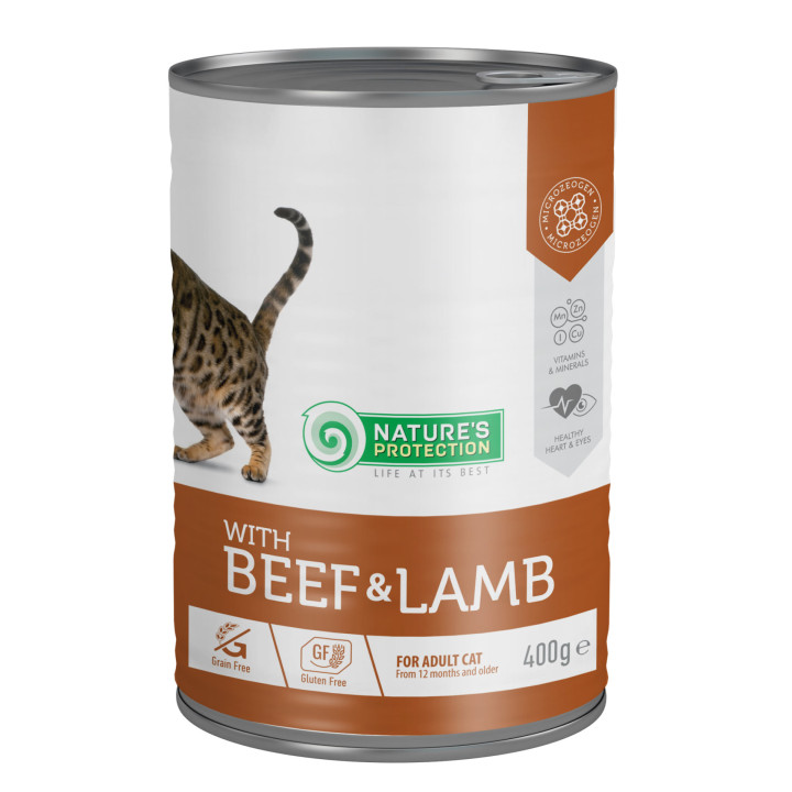 Влажный корм для взрослых кошек с говядиной и ягненком Nature's Protection with Beef & Lamb 400 г