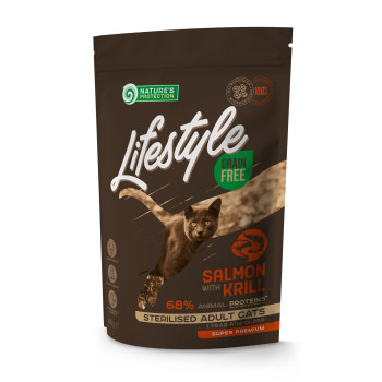 Сухой беззерновой корм для стерилизованых взрослых кошек с лососем Lifestyle Grain Free Salmon with krill Sterilised Adult Cat 400г