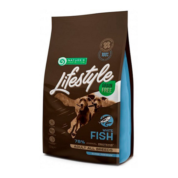 Сухой беззерновой корм с белой рыбой для взрослых собак всех пород Lifestyle Grain Free White Fish Adult All Breeds 1.5кг