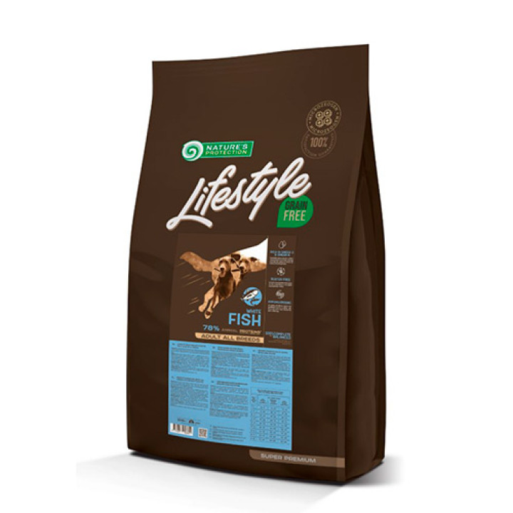 Сухой беззерновой корм с белой рыбой для взрослых собак всех пород Lifestyle Grain Free White Fish Adult All Breeds 10кг