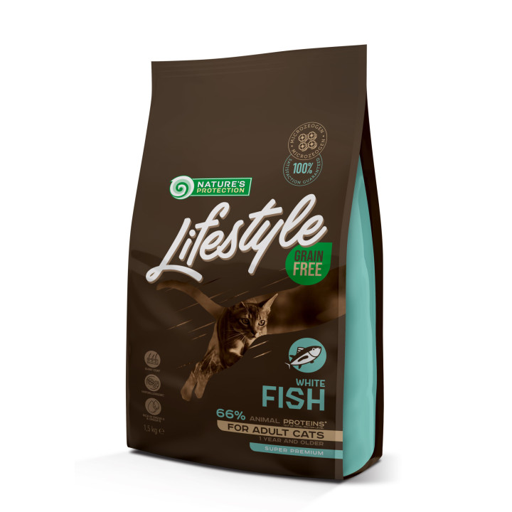 Сухой беззерновой корм для взрослых кошек с белой рыбой Lifestyle Grain Free White Fish Adult Cat 1,5кг