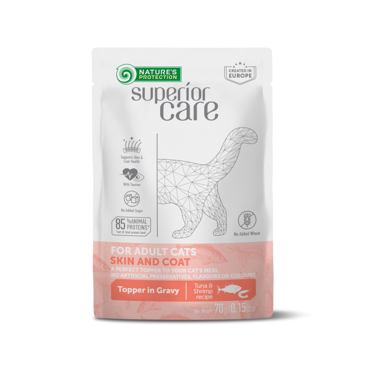 NATURE'S PROTECTION SUPERIOR CARE Skin and Coat Adult Cats All Breeds with Tuna and Shrimps, влажный корм с тунцом и креветками для ухода за кожей и шерстью взрослых кошек всех пород, 70 г