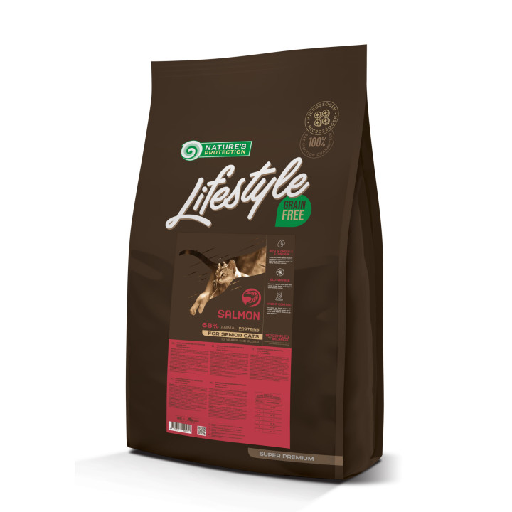 Сухой беззерновой корм для пожилых кошек c лососем Lifestyle Grain Free Salmon Senior Cat 7кг