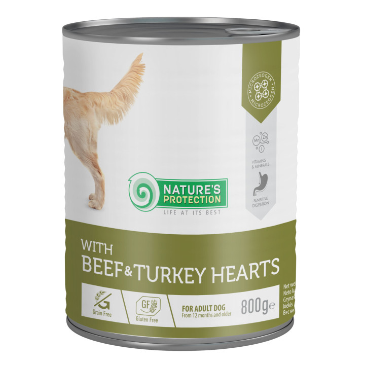Влажный корм для взрослых собак с говядиной и сердцем индюшки Nature's Protection with Beef & Turkey Hearts 800 г