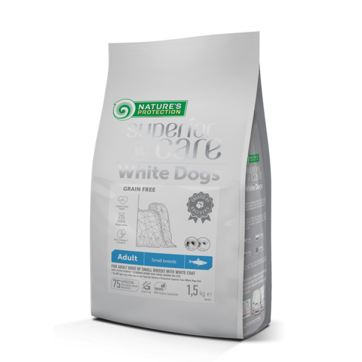 Сухой беззерновой корм с сельдью для взрослых собак малых пород Superior Care White Dogs Grain Free with Herring Adult Small Breeds 1.5кг