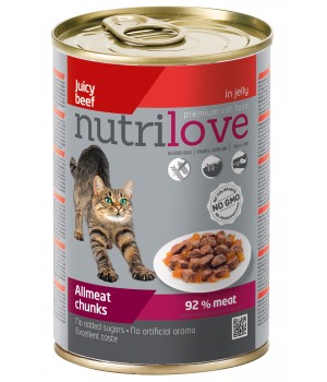 Консерви для дорослих котів Nutrilove Chunks з соковитою яловичиною в желе 415г (8595606402560)