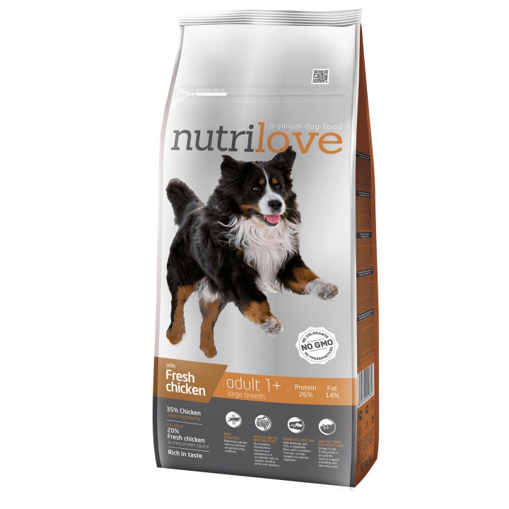Сухий корм для собак Nutrilove Adult з куркою і рисом 12кг (8595606402362)