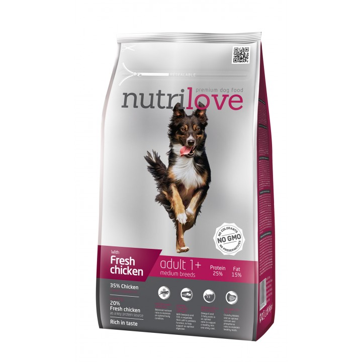 Сухий корм для собак Nutrilove Adult з куркою і рисом 1,6кг (8595606402331)