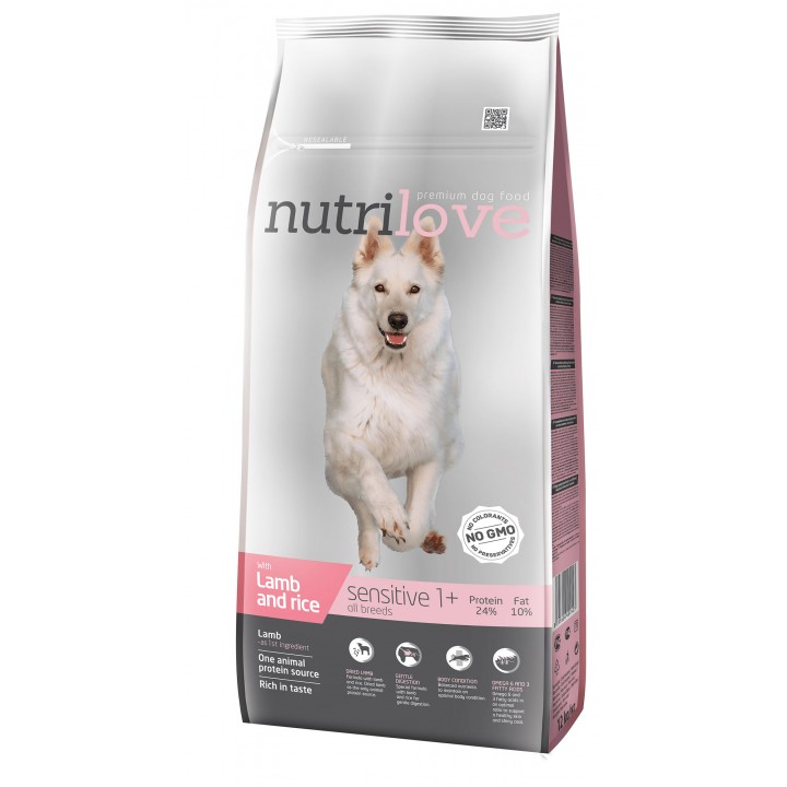 Сухий корм для собак Nutrilove Sensitive з ягням і рисом 12кг (8595606402423)