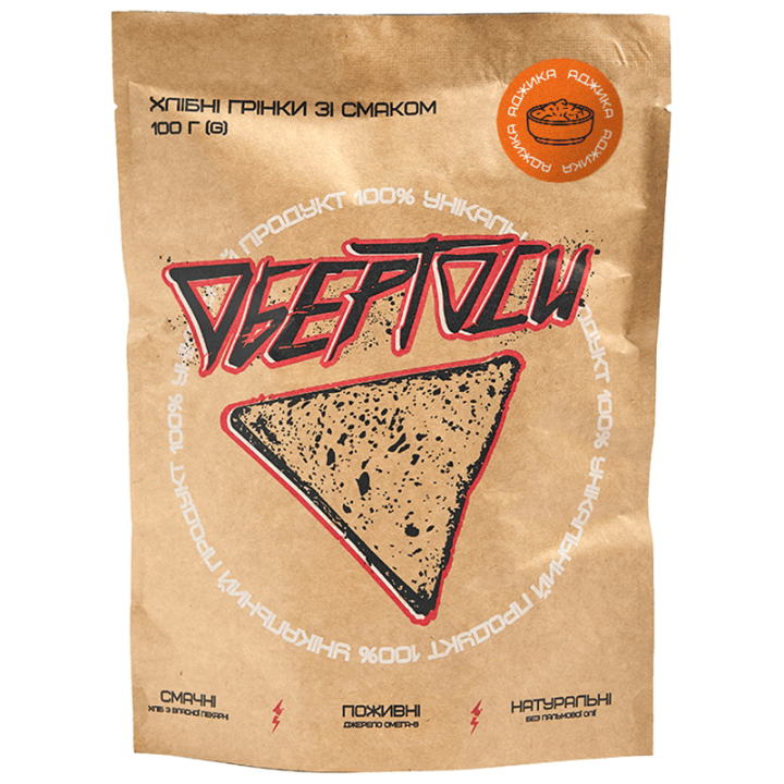 Грінки Обертоси пшенично-житні бездріжджові з насінням соняшнику зі смаком Аджика 100 г