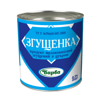 Продукт молокосодержащий сгущенный "Барва" 8,5% жирности ж/б 370 г (4820001076660)