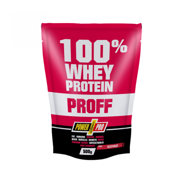 Протеин Power Pro 100 % WHEY PROTEIN PROFF, клубника, 500 г (4820214004542)