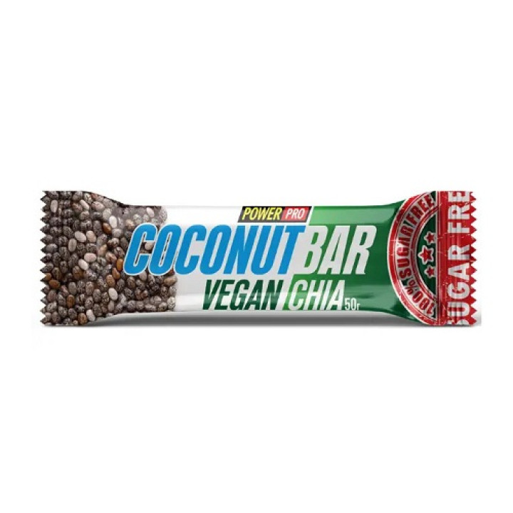 Батончик Power Pro Coconut Bar Vegan Chia без сахара, 50 г (4820231512884)