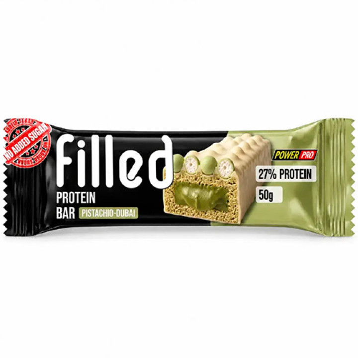 Батончик Power Pro протеиновый 27% белка, без сахара, Filled фисташка-дубай, 50 г