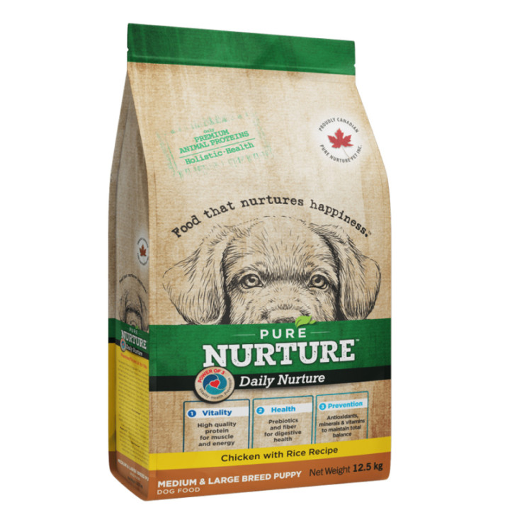 Сухой корм Pure Nurture Daily Power of 3 Chicken with Rice Puppies Medium & Large Breed для щенков средних и крупных пород с курицей и рисом, 12,5 кг
