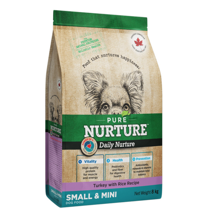 Сухой корм Pure Nurture Daily Power of 3 Turkey with Rice Small & Mini Adult для взрослых собак мелких и миниатюрных пород с индейкой и рисом, 8 кг