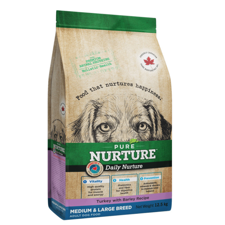 Сухой корм Pure Nurture Daily Power of 3 Turkey with Barley Medium & Large Adult для взрослых собак средних и крупных пород с индейкой и ячменем, 12,5 кг
