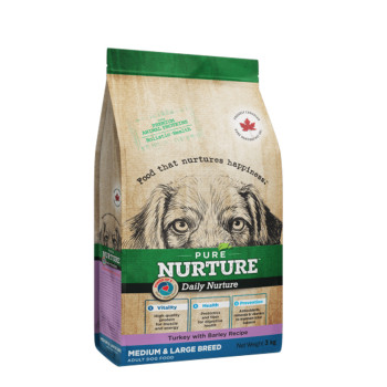 Сухой корм Pure Nurture Daily Power of 3 Turkey with Barley Medium & Large Adult для взрослых собак средних и крупных пород с индейкой и ячменем, 3 кг