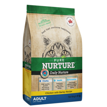 Сухой корм Pure Nurture Daily Power of 3 Chicken with Barley Adult Cats для взрослых кошек с курицей и ячменем, 8 кг