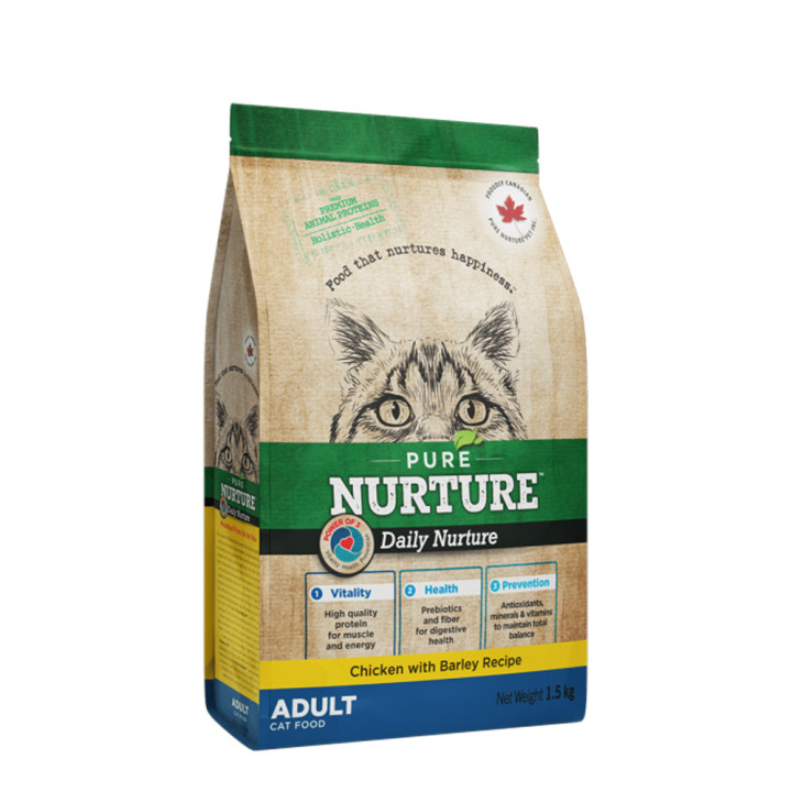 Сухой корм Pure Nurture Daily Power of 3 Chicken with Barley Adult Cats для взрослых кошек с курицей и ячменем, 1,5 кг
