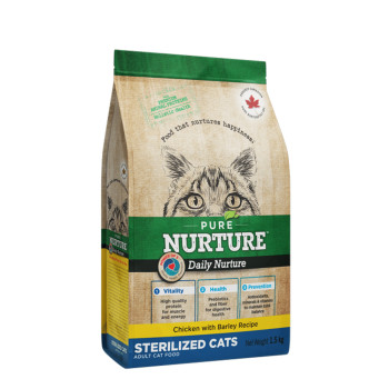 Сухой корм Pure Nurture Daily Power of 3 Chicken with Barley Sterilized Cats для взрослых стерилизованных кошек с курицей и ячменем, 1,5 кг