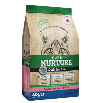 Сухой корм Pure Nurture Daily Power of 3 Salmon with Barley Adults Cats для взрослых кошек с лососем и ячменем, 8 кг